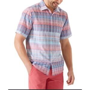 Tommy Bahama XL Mens Bahama Coast Jamboree IslandZone Camp Shirt Red Blue Stripe